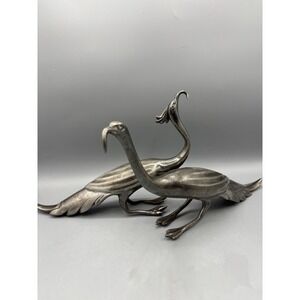 Vtg‎ Silver Plate Peacock Bird Crane Figurines Art Deco Decor Pair